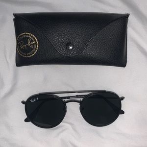 Ray Ban Polarized Double Bridge Black Circle Round